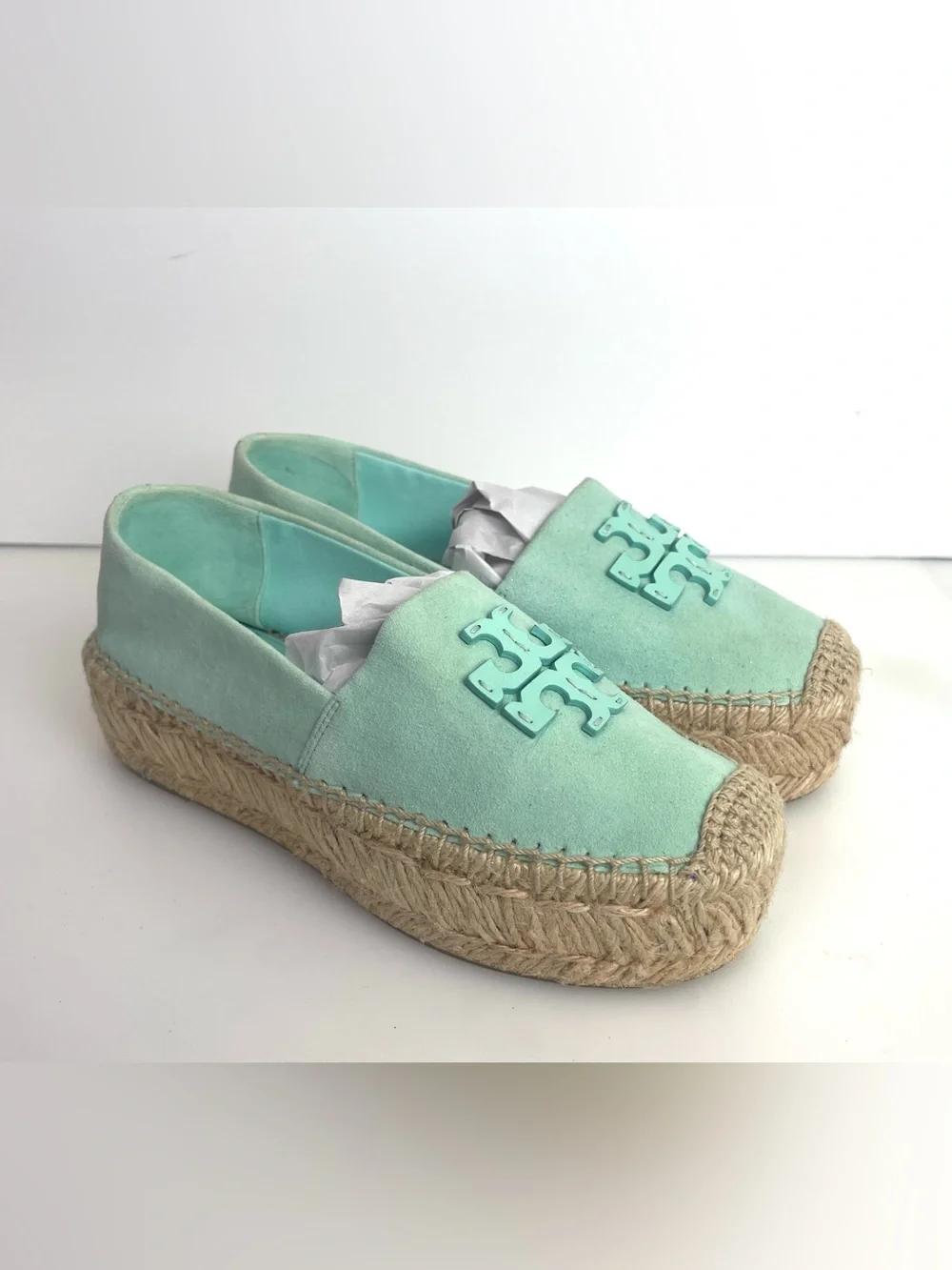 Tory Burch Ines Suede 1.75”H Platform Espadrille Size 5 In Seabubble/ Aqua mint